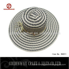 Ladies fashion summer straw sun hat, Striped wide brim straw hat, Beach hat